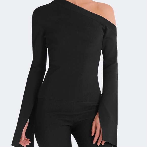 Solace London Tops - Solace London Mariette Off The Shoulder Black Ribbed Asymmetrical Top Sz 8